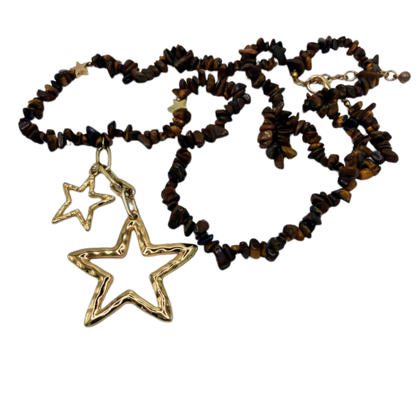 Collar de Ojo de Tigre tipo cuerda con Estrellas Doradas: Magia y Protección